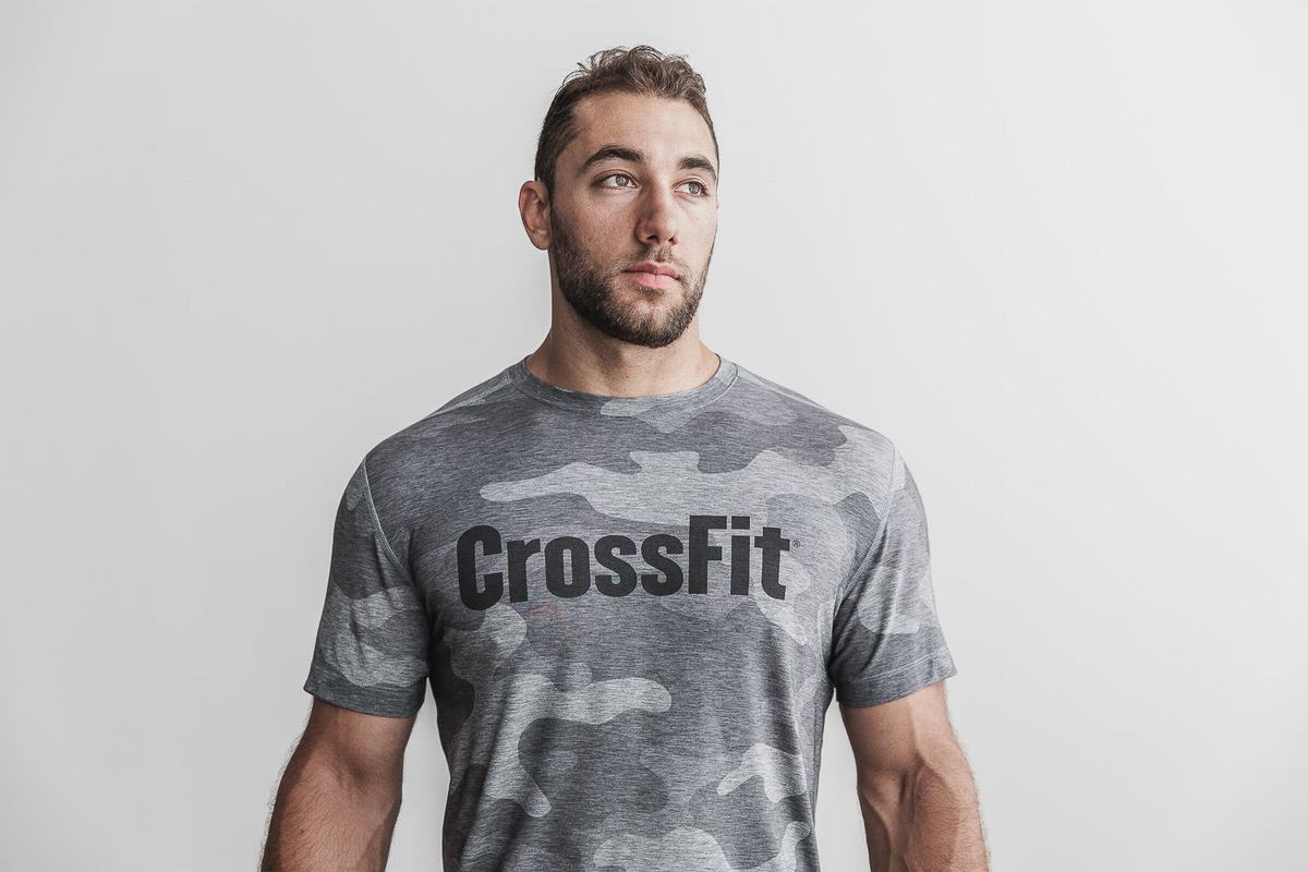 Nobull Crossfit® Men's T Shirts Grey Camo | Australia (YC8354)